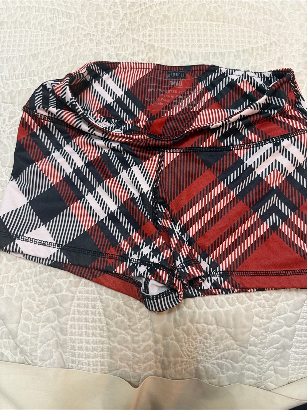 Savage Barbell Red, Black & White Plaid Athletic Shorts